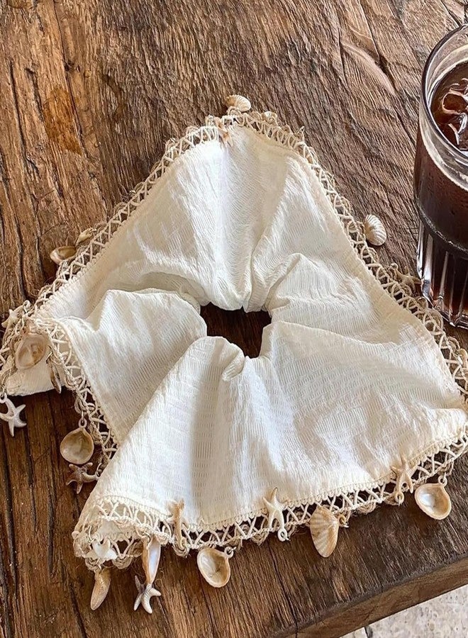 MAYCREATE® Hair Ties for Women ABS Shell Starfish Fringe Headscarf Lace Trim Soft Crease Square Scrunchies Boho Summer Beach Rubber Band for Hair - Image 4