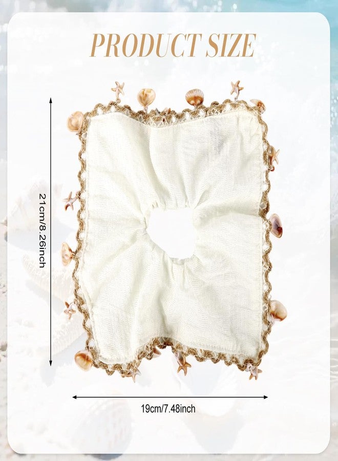 MAYCREATE® Hair Ties for Women ABS Shell Starfish Fringe Headscarf Lace Trim Soft Crease Square Scrunchies Boho Summer Beach Rubber Band for Hair - Image 2