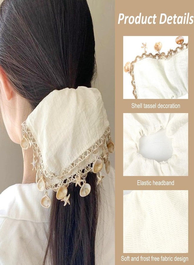 MAYCREATE® Hair Ties for Women ABS Shell Starfish Fringe Headscarf Lace Trim Soft Crease Square Scrunchies Boho Summer Beach Rubber Band for Hair - Image 3