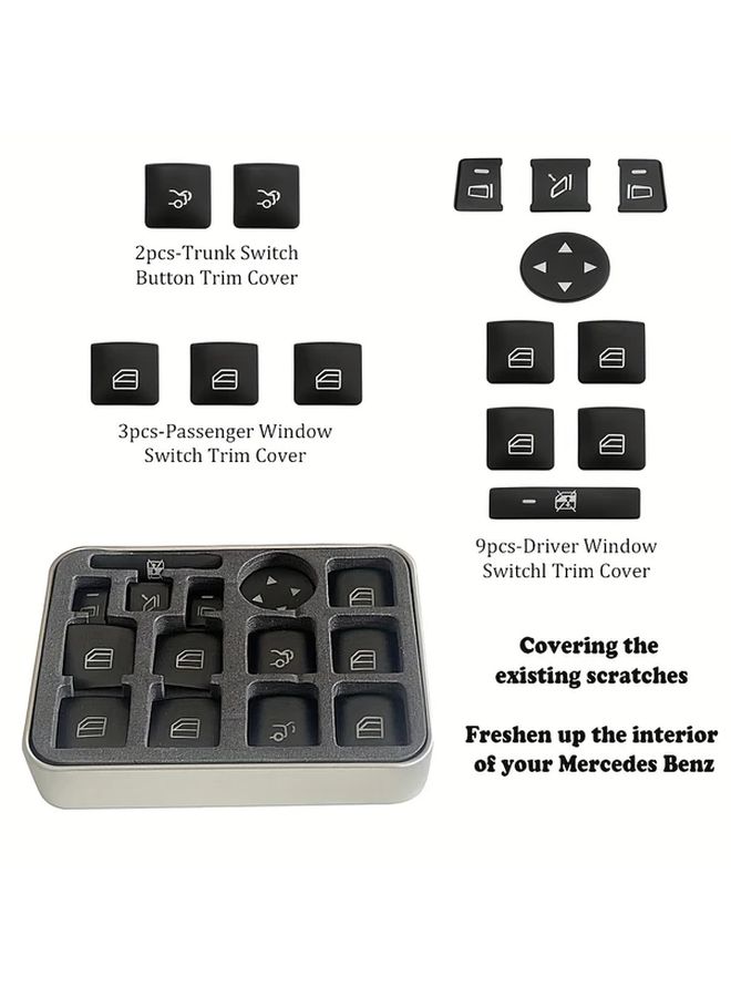 14Pcs Window Glass Lift Button Trim Cover Interior Door Power Window Switch Button Cover Compatible With Mercedes Benz A Class W176 B Class W246 C Class W204 E Class W212 GL ML CLA GLA GLE GLK Black - Image 4