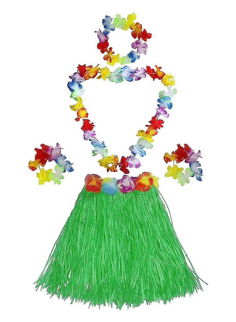 Party Time 5pcs Set of Green Hula Hawaiian Skirt Costume - Image 1
