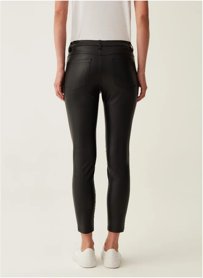 Ovs Cropped skinny-fit shiny-effect trousers