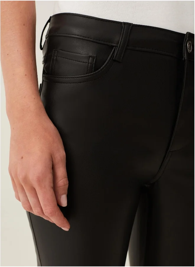 Ovs Cropped skinny-fit shiny-effect trousers