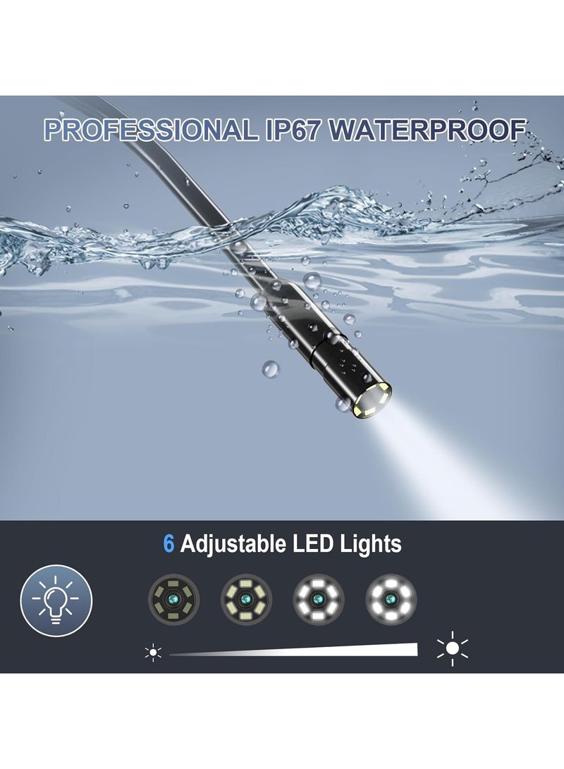 Automobile Repair Endoscope Camera with Light Industrial Digital Borescope Snake Camera 1080P 8mm IP67 Inspection Camera, 6 LED Lights 2.4" IPS Screen 10M Cable - Image 4