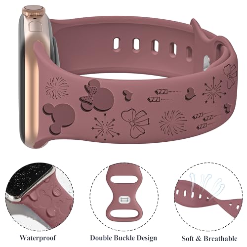 iWabcertoo 4 PACK Engraved Silicone Bands Compatible with Apple Watch Band 40mm 38mm 41mm 42mm 44mm 45mm 46mm 49mm Women Breathable Soft Cute Sport Replacement Strap for iWatch SE Series 11 10 9 8 7 6 5 4 3 2 1 (Black/Milk Tea/Starlight/Violet Smoke, 44/45/46/49/42mm(Series 3 2 1)) - Image 3