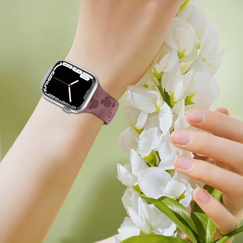 iWabcertoo 4 PACK Engraved Silicone Bands Compatible with Apple Watch Band 40mm 38mm 41mm 42mm 44mm 45mm 46mm 49mm Women Breathable Soft Cute Sport Replacement Strap for iWatch SE Series 11 10 9 8 7 6 5 4 3 2 1 (Black/Milk Tea/Starlight/Violet Smoke, 44/45/46/49/42mm(Series 3 2 1)) - Image 5