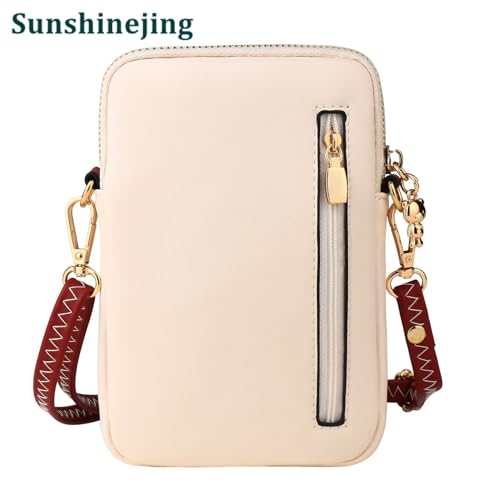 Sunshinejing Small Crossbody Phone Bag for Women Leather Cute Cat Cellphone Purse Shoulder Bags PU Wallet (Off White) - Image 3