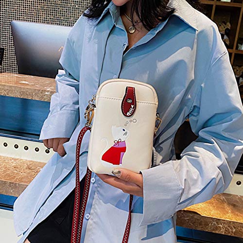 Sunshinejing Small Crossbody Phone Bag for Women Leather Cute Cat Cellphone Purse Shoulder Bags PU Wallet (Off White) - Image 5