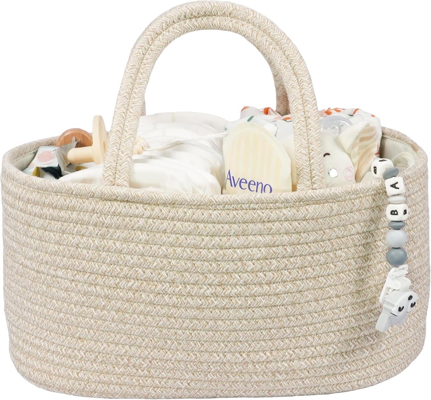 Baby Diaper Caddy Organizer for Girl Boy Cotton Rope Nursery Storage Bin Basket Portable Holder Tote Bag for Changing Table Car Travel Baby Shower Gifts Newborn Registry Must Have Items oatmeal