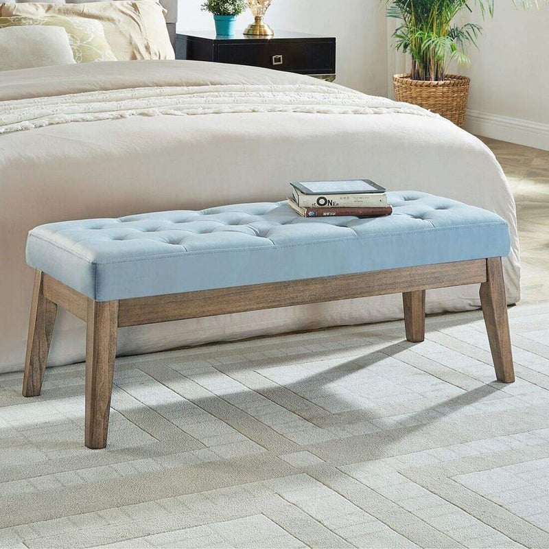 24KF Velvet Upholstered Buttons Tufted Entryway Bench with Solid Wood LegBed Bench Ottoman with Padded Seat5034Seaglass