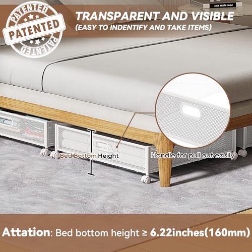 PHINOX Under Bed Storage, Under the Bed Storage Containers with Wheels, Under Bed Shoe Storage Organizer Drawer, Tool-free Assembly Metal Underbed Storage Containers for Bedroom Clothes Shoes Blankets -4PCK - Image 4