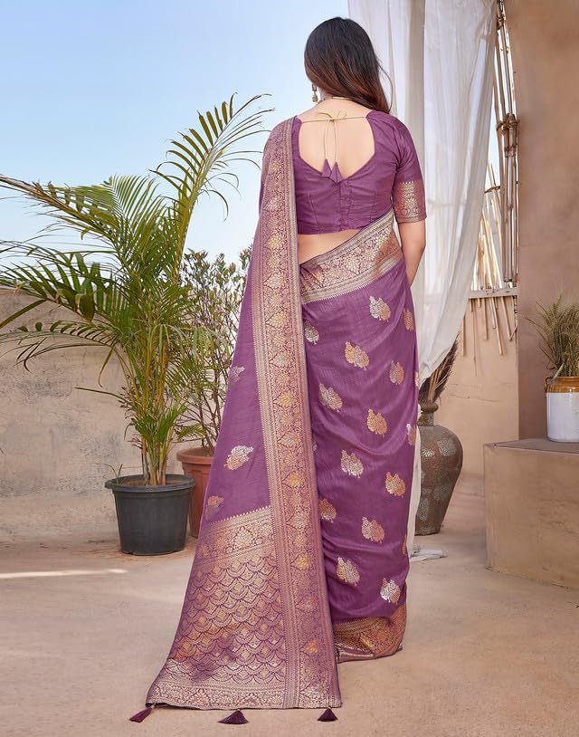 SIRIL Women's Banarasi Soft Silk Saree Pure Silk Kanjivaram Saree With Unstitched Blouse Piece (3657S6029A_Mauve) - Image 2