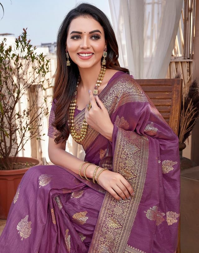 SIRIL Women's Banarasi Soft Silk Saree Pure Silk Kanjivaram Saree With Unstitched Blouse Piece (3657S6029A_Mauve) - Image 4