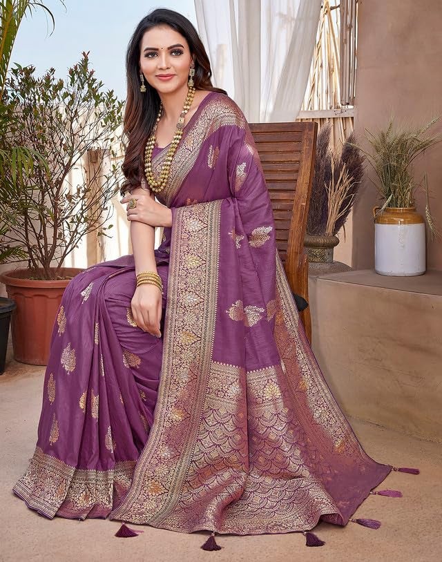 SIRIL Women's Banarasi Soft Silk Saree Pure Silk Kanjivaram Saree With Unstitched Blouse Piece (3657S6029A_Mauve) - Image 3
