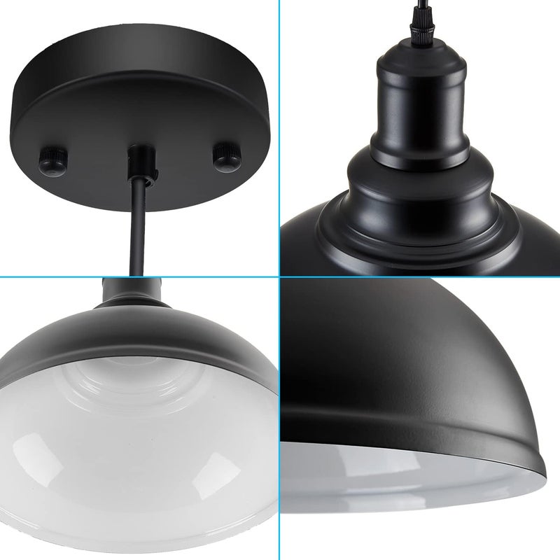 LOEHINLE Pendant Lighting Vintage Industrial Fixtures, Black Metal Farmhouse Lights, Ceiling Lamp for Kitchen Home Island Dining Room Bedroom, 11.4 inches - Image 5