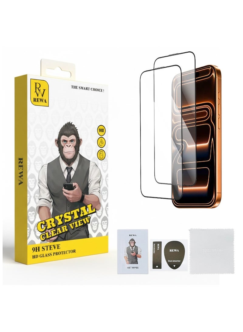 REWA Crystal Clear View 9H Steve Tempered Glass Screen Protector for iPhone 17 Pro – 2 Pack, Double Protection, Ultra-Thin, Scratch Resistant, Anti-Fingerprint, HD Transparency, Easy Installation