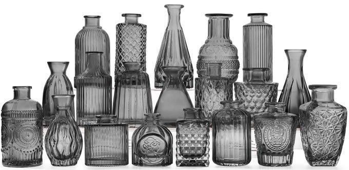 20 PCS BLACK GLASS BUD VASES SET GRAY SMALL VASES FOR FLOWERS VINTAGE STYLE CUTE GLASS IN BULK FOR CENTERPIECES RUSTIC DECORATIVE FLOWER WEDDING TABLE HOME DECOR