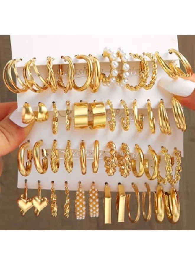 Gold Hoop Earrings for Girls Women, Chunky Twisted Small Big Hoops Earring Packs Set, Earrings for women multipack, Fashion Trendy Earrings Jewelry for Birthday Party  - Image 1