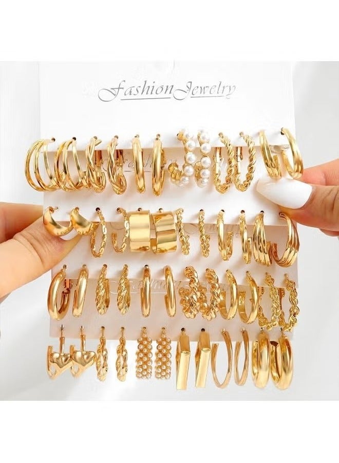 Gold Hoop Earrings for Girls Women, Chunky Twisted Small Big Hoops Earring Packs Set, Earrings for women multipack, Fashion Trendy Earrings Jewelry for Birthday Party  - Image 2