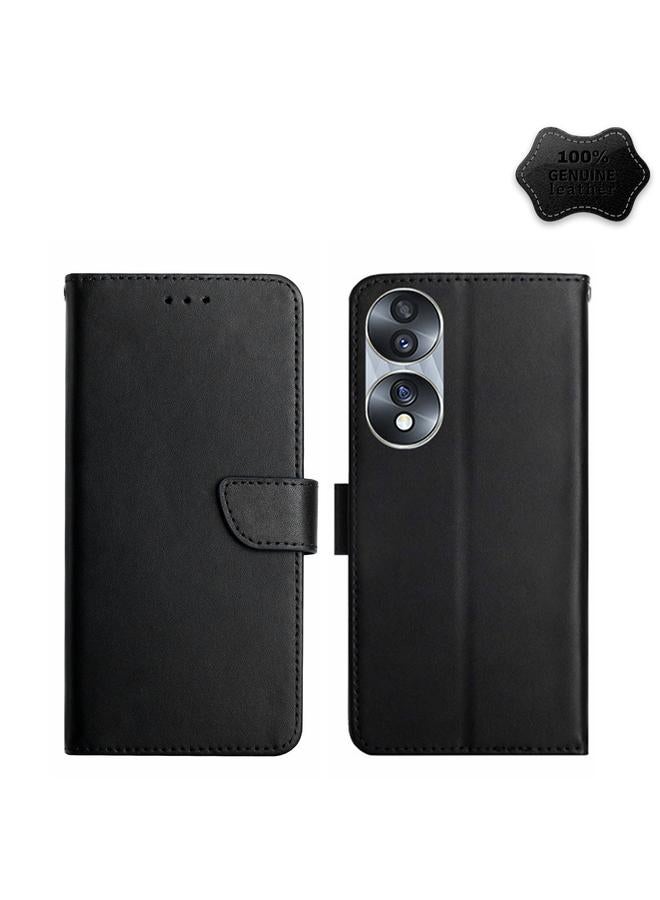 اس-توب جراب هاتف Honor 70 من الجلد الطبيعي مقاوم لبصمات الأصابع مع غطاء قابل للطي أفقيًا - Image 1