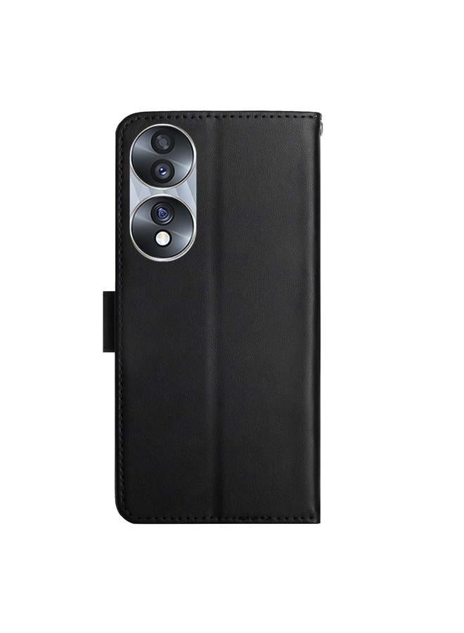 اس-توب جراب هاتف Honor 70 من الجلد الطبيعي مقاوم لبصمات الأصابع مع غطاء قابل للطي أفقيًا - Image 3