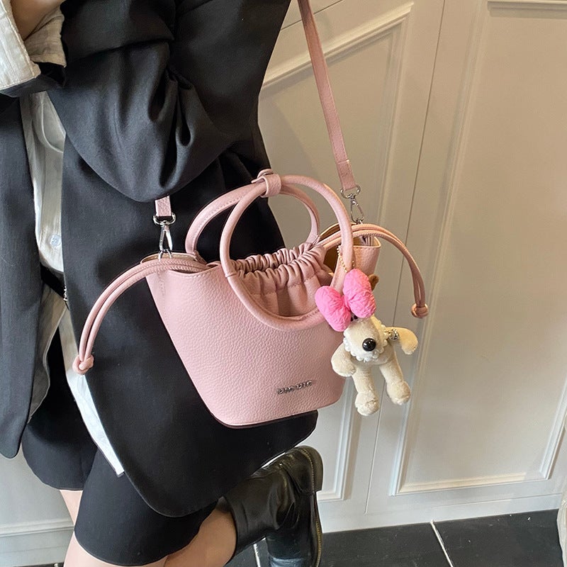 Korean Style Simple Elegant Large Capacity Vegetable Basket Bag Women'S Fashionable Soft Leather Portable Tote Bag Bucket Bag - Image 3