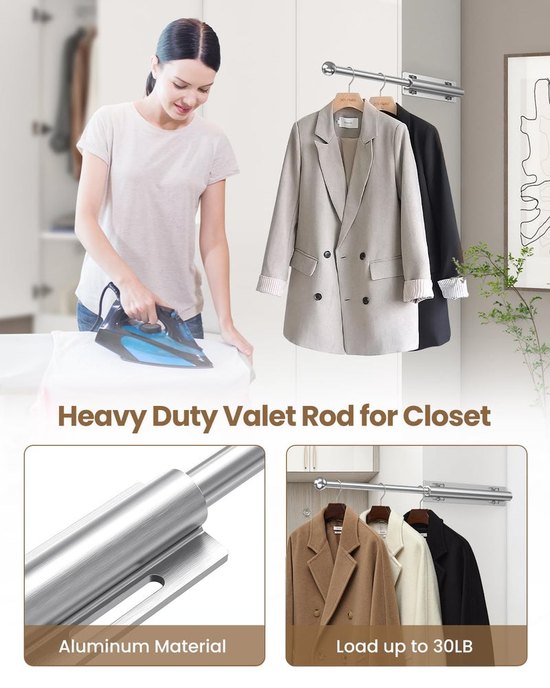 Supforce Valet Rod for Closet Pull Out, Retractable Slide Out Valet Rod Closet Organization, 12" Aluminum Valet Clothing Hanger Rods Perfect for Suits, Freshly Pressed Clothes, Polished Chrome - Image 3