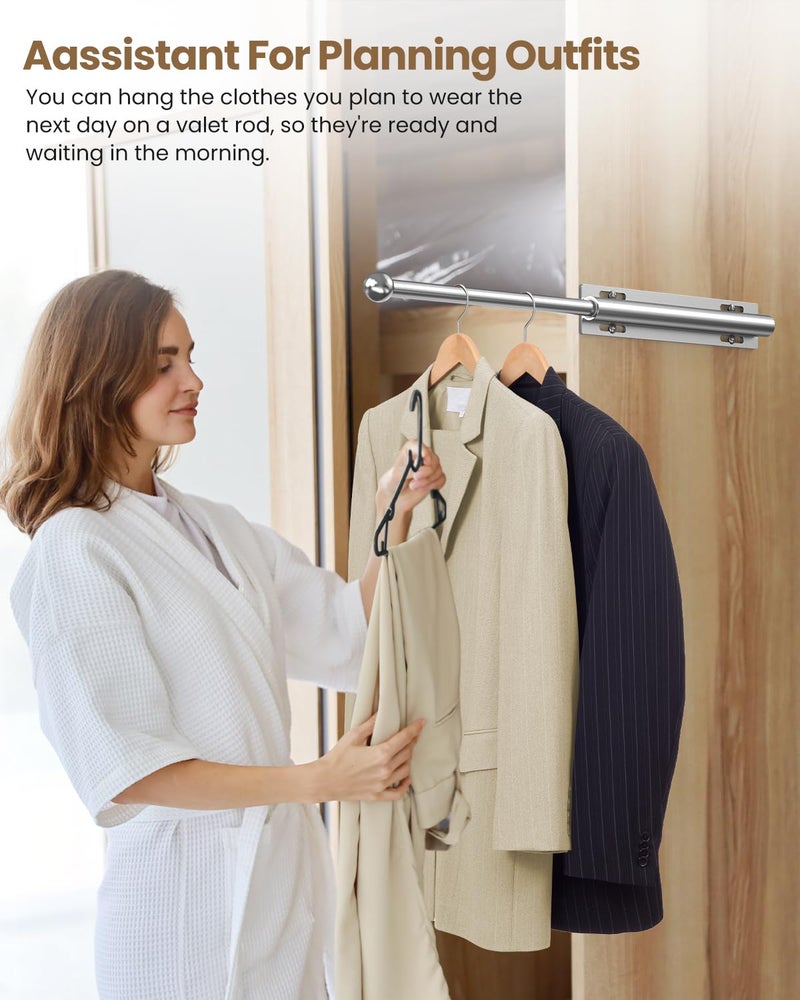 Supforce Valet Rod for Closet Pull Out, Retractable Slide Out Valet Rod Closet Organization, 12" Aluminum Valet Clothing Hanger Rods Perfect for Suits, Freshly Pressed Clothes, Polished Chrome - Image 2