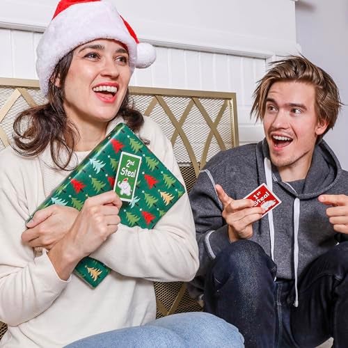 Apostrophe Games White Elephant Card Set, 50 Christmas Themed Cards and Carrying Pouch, White Elephant Exchange Card Set - Stocking Stuffers - Image 5