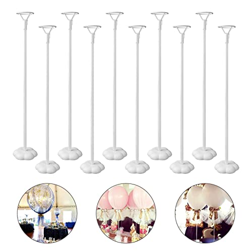 Sakolla 10 Sets Balloon Stick Stand Holder with Base for Table Desktop Centerpiece Birthday Party Wedding Baby Shower and Anniversary Decoration 157 inch White