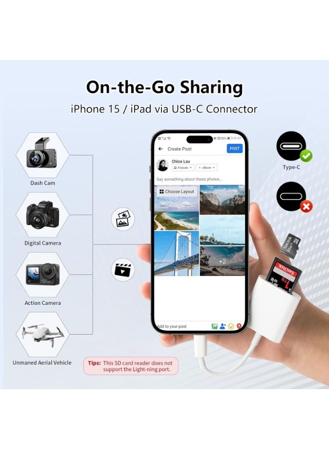 SD Card Reader for iPhone 15/16/17, Sd Card Reader USB C,Micro Sd Card Reader for ipad, USB C Sd Card Reader for ipad,Plug and Play No App Required,Adapter for Digital Camera to Phone - Image 4