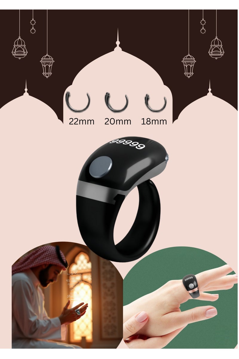 Lightweight Prayer Smart Ring, Lucky Ring, Tasbih Counter, Large Battery, OLED Display,Digital Watch Ring,Tasbeeh Beads Ring,Electronic rosary,Forgiveness Ring, Ramadan Gift,Eid al-Fitr,Daily Wear & Gift Giving,for Man & Women, Zikr Ring Including 3 Compatible Sizes (18mm/20mm/22mm) Prayer Time Reminder with Vibration Reminder Tasbih Counter and Bluetooth Connection - Image 1