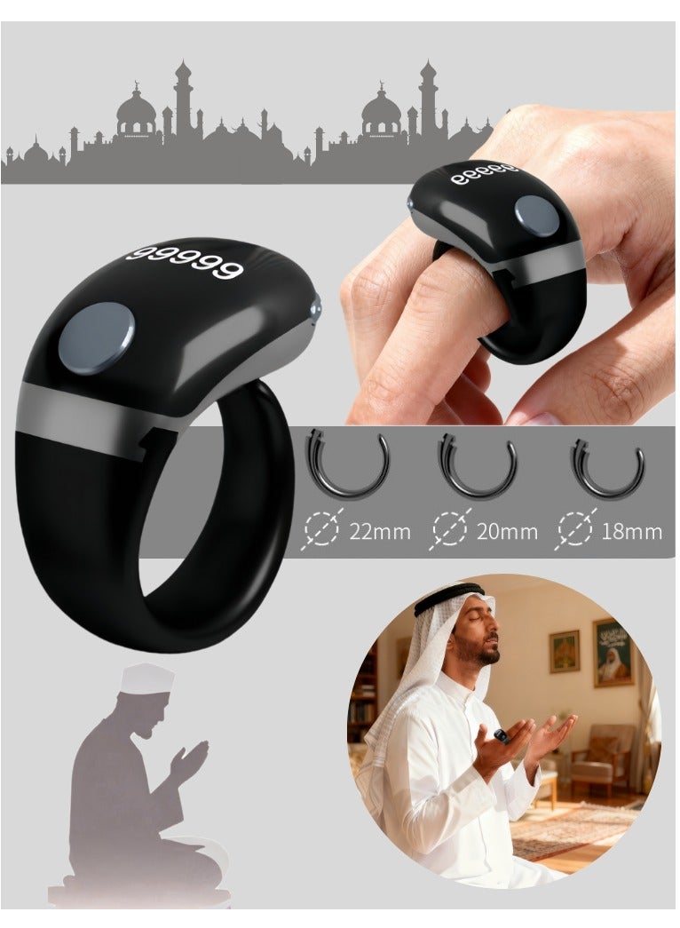 Tasbih Zikr Smart Ring, Adjustable Counter, Size (18 and 20mm 22mm), Digital Counter Prayer Reminder Ring, Waterproof Counter Zikr Ring, For Muslims (gray) - Image 1