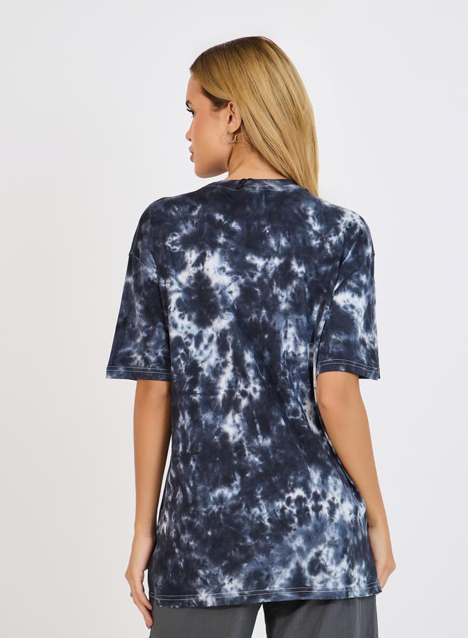 Styli Tie Dye Slogan Print T-Shirt with Short Sleeves  - Image 4