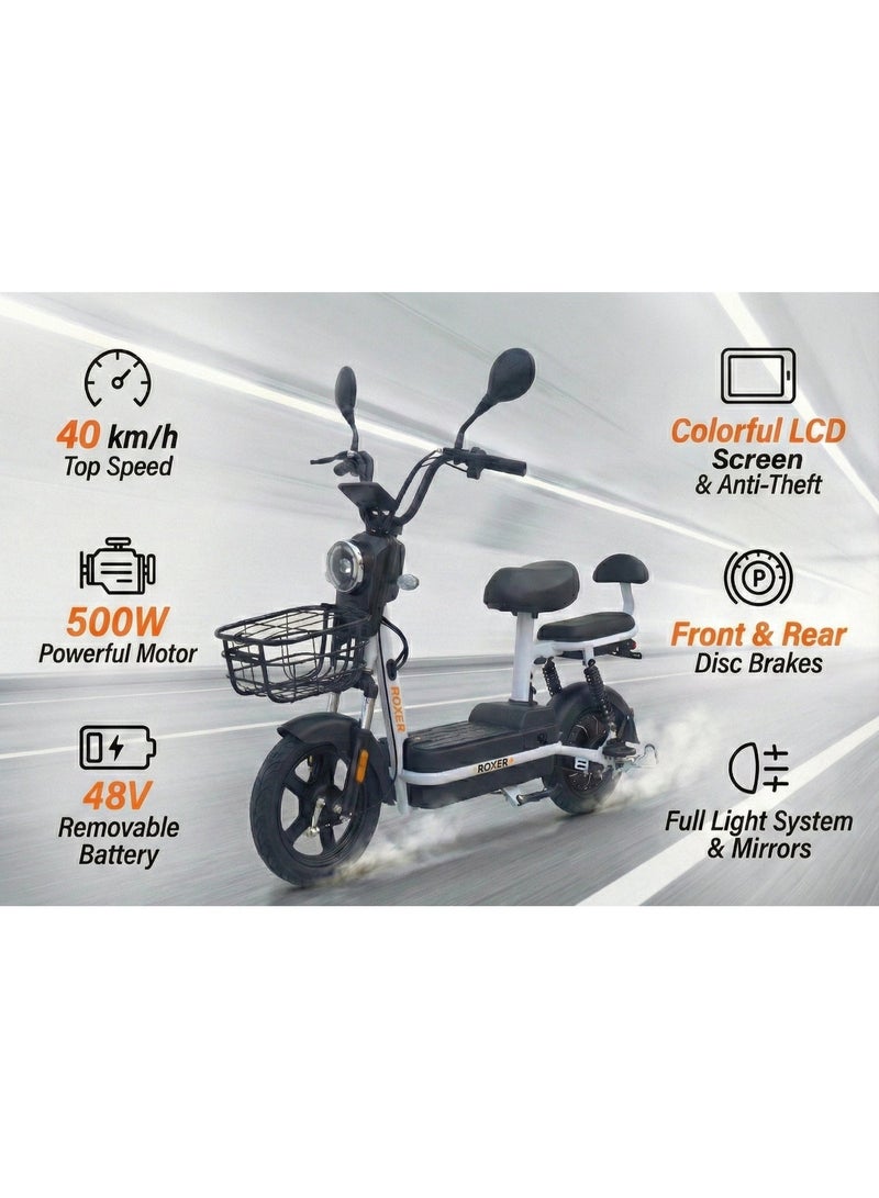 Roxer روكسر سكوتر كهربائي للكبار ابو سله 48 فولت 500 واط سرعة 48 كم/ساعة مع شاشة رقمية ونظام تنبيه وكشافات موديل بمقعدين للبالغين - Image 2