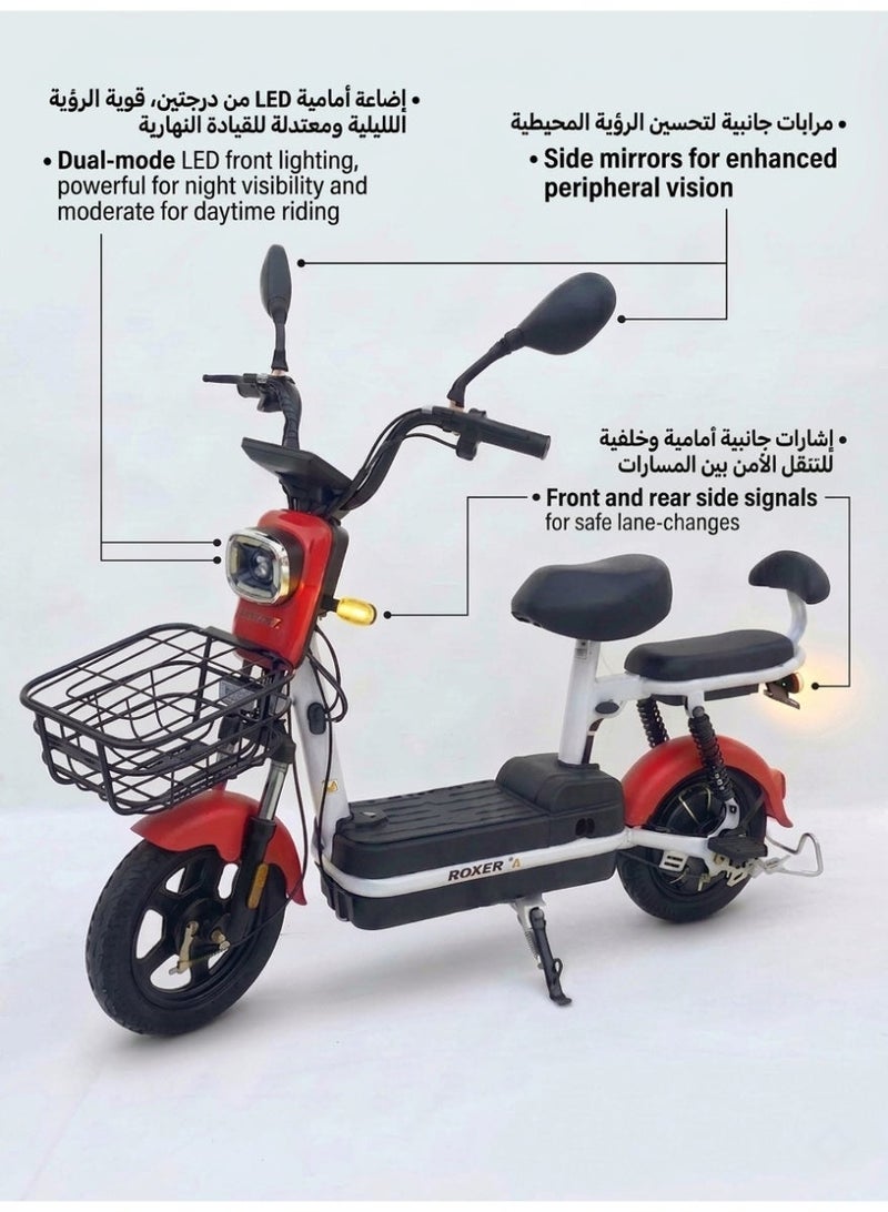 Roxer Electric Scooter for Adults 2-Seater Model 48V 500W Motor, 48km/h Top Speed, Includes Front Basket, Digital Display, Anti-Theft, and LED Headlights Professional Assembly Recommended - Image 3