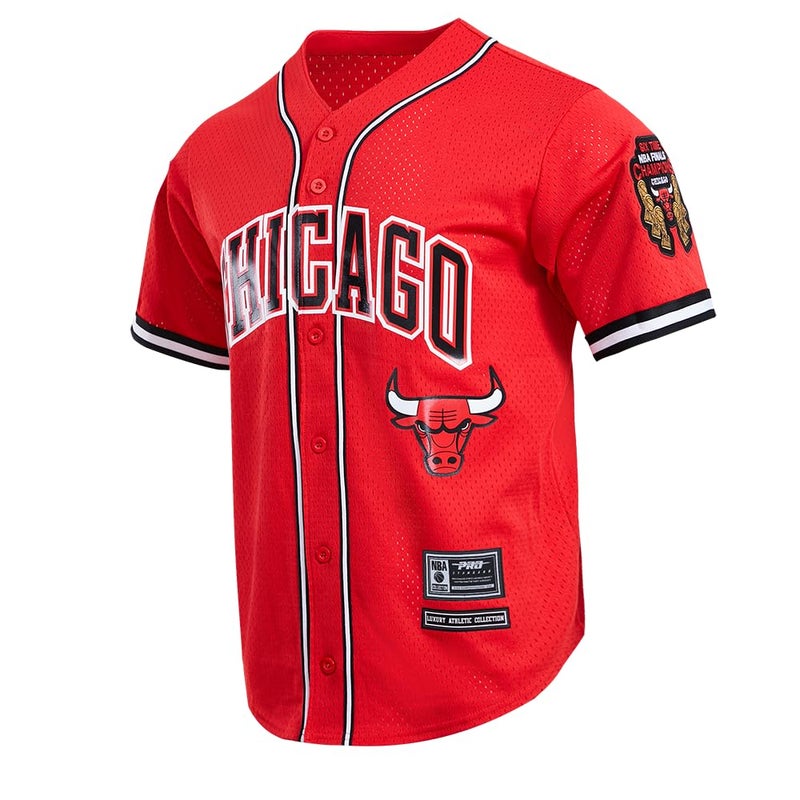Pro Standard Mens NBA Chicago Bulls MESH Button Down MESH TOP RED M - Image 3