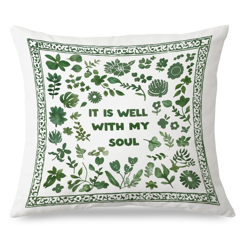 JINYO It is Well with My Soul Pillow Covers 18x18 Inches  Forest Green Floral Christian Bible Verse Pillow Covers for Living Room Bedroom  Christian Decor  Bible Verse Decor - Image 1