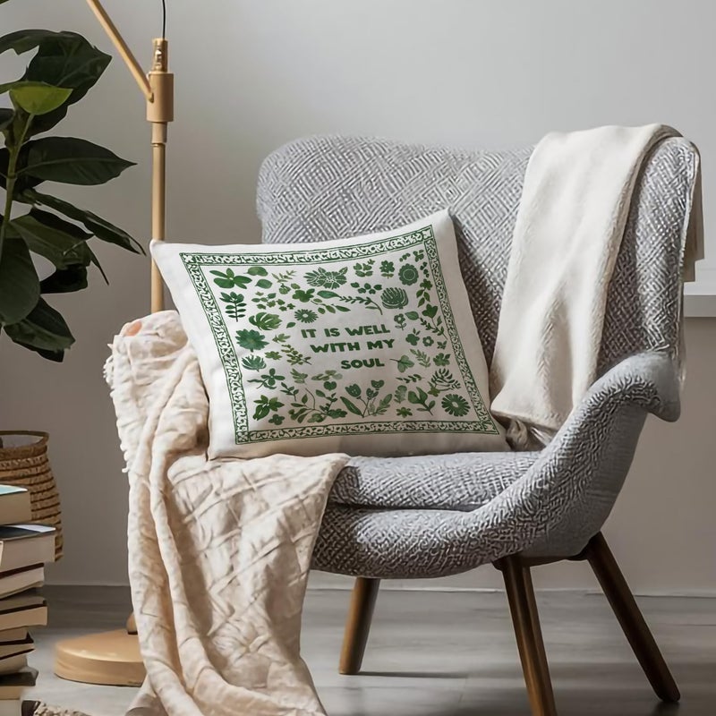 JINYO It is Well with My Soul Pillow Covers 18x18 Inches  Forest Green Floral Christian Bible Verse Pillow Covers for Living Room Bedroom  Christian Decor  Bible Verse Decor - Image 5