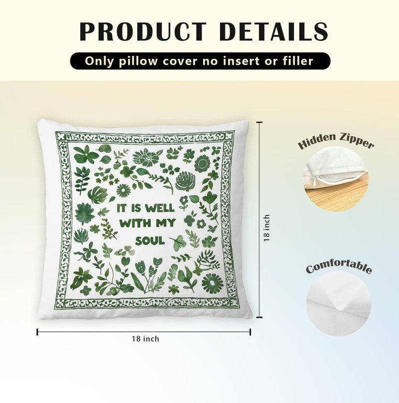 JINYO It is Well with My Soul Pillow Covers 18x18 Inches  Forest Green Floral Christian Bible Verse Pillow Covers for Living Room Bedroom  Christian Decor  Bible Verse Decor - Image 4
