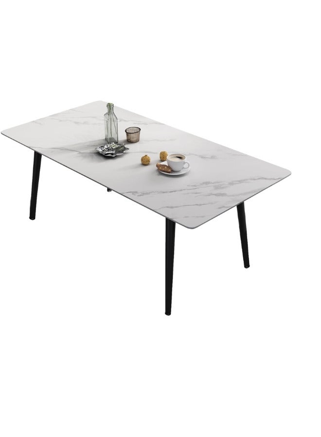 SULSHA Dining Table Set 6 Seater with White Rectangular Marble Top Finish and Steel Legs, Grey PVC Leather Dining Chairs, Modern Dining Table Set for Dining Room and Living Space - Image 4