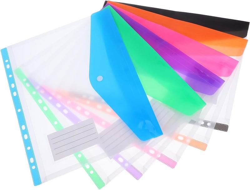 6pcs A4 Colored File Folders with Snap Button, Multi-Color Document Holders for Student Office Use, Card Storage Pouches and Protective Loose Leaf Binder Bags - Image 1