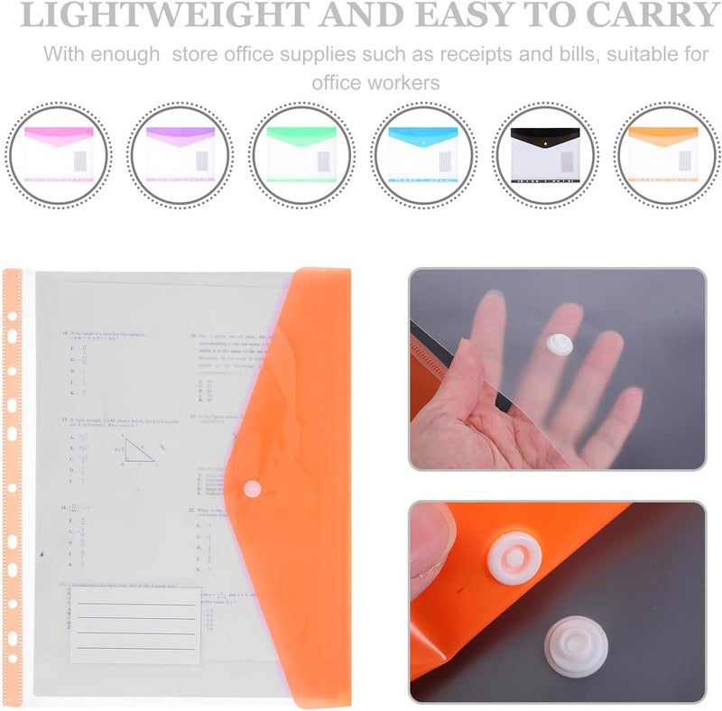 6pcs A4 Colored File Folders with Snap Button, Multi-Color Document Holders for Student Office Use, Card Storage Pouches and Protective Loose Leaf Binder Bags - Image 3