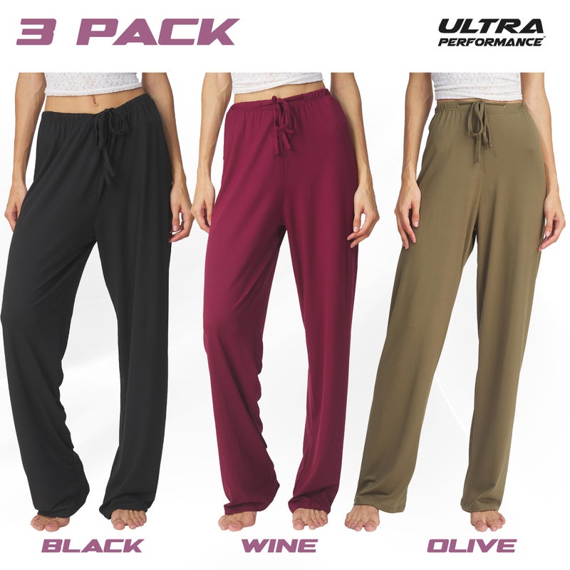 Ultra Performance Womens Pajama PJ Pants 3 Pack Lounge Bottoms Pajamas for Women (Avail in Plus Sizes) - Image 2