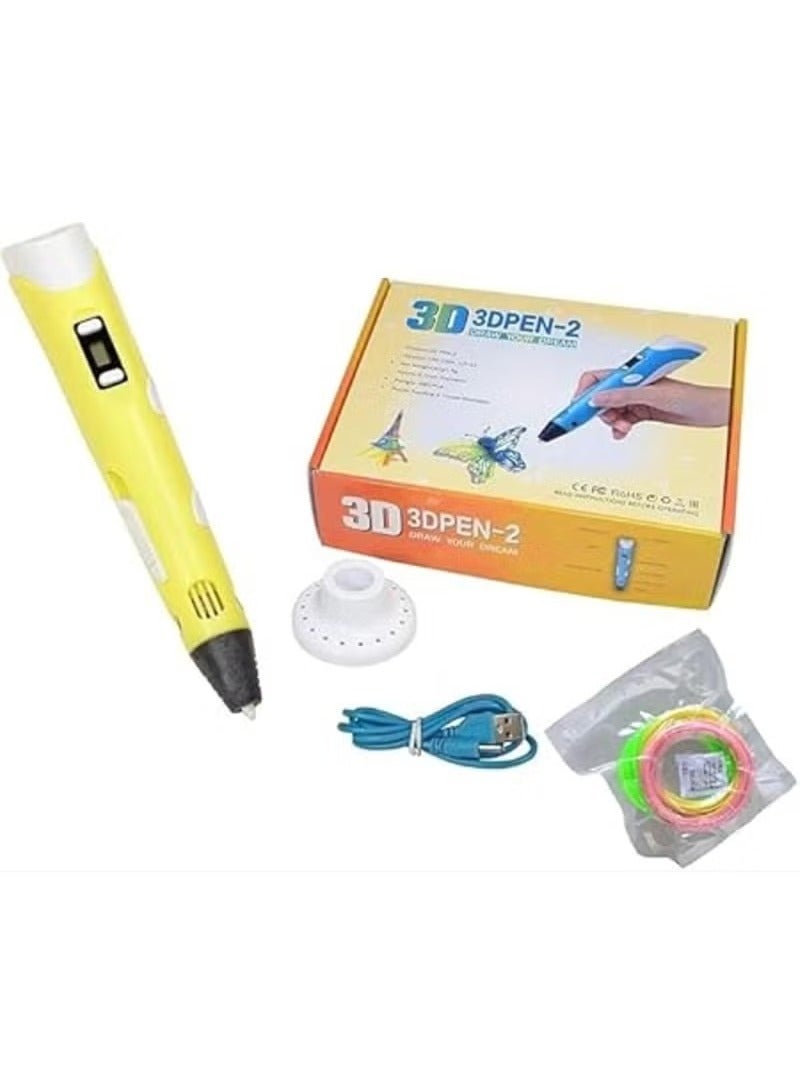 أكاليكس قلم طباعة ثلاثي الأبعاد بشاشة LCD متوافق مع خيوط PLA/ABS مقاس 1.75 مم - مزود بمنفذ USB، هدية إبداعية مثالية للأطفال والكبار - أصفر - Image 1