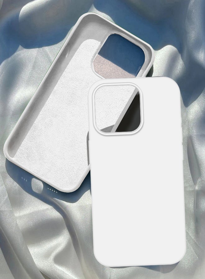 CATANES iPhone 14 Pro Case Silicone Case Full Body Protective Cover Shockproof Slim Phone Case Anti-Scratch Soft Microfiber Lining White - Image 1
