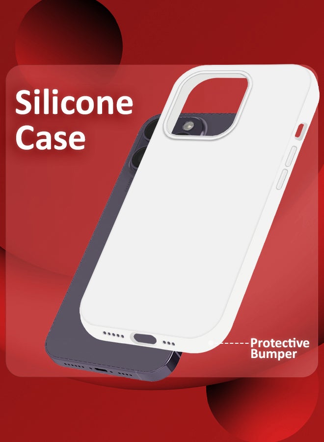 CATANES iPhone 14 Pro Case Silicone Case Full Body Protective Cover Shockproof Slim Phone Case Anti-Scratch Soft Microfiber Lining White - Image 2