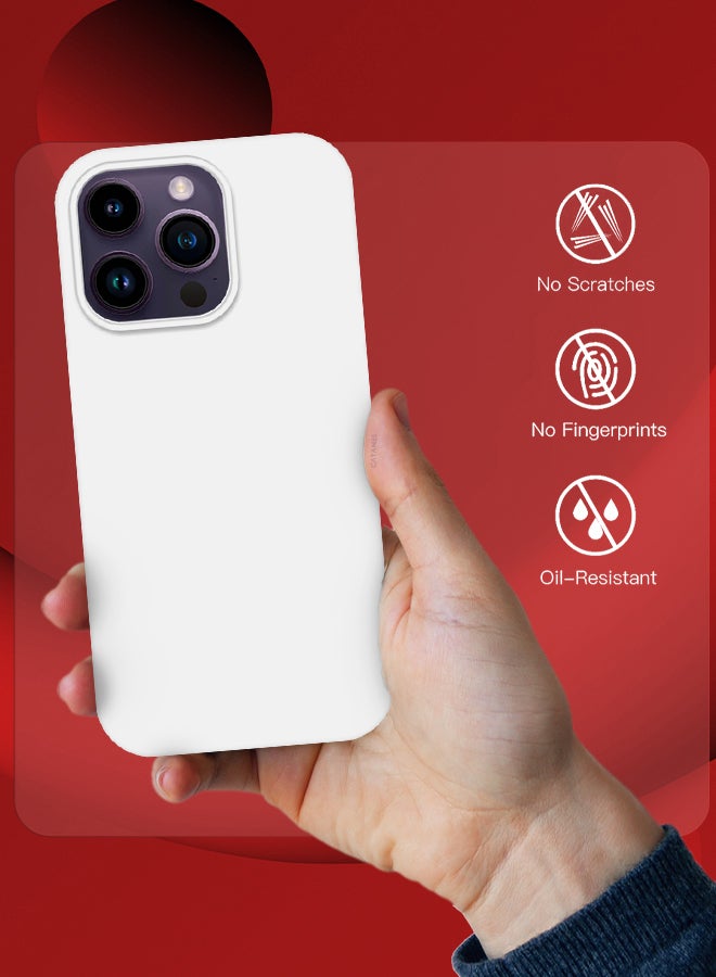 CATANES iPhone 14 Pro Case Silicone Case Full Body Protective Cover Shockproof Slim Phone Case Anti-Scratch Soft Microfiber Lining White - Image 4