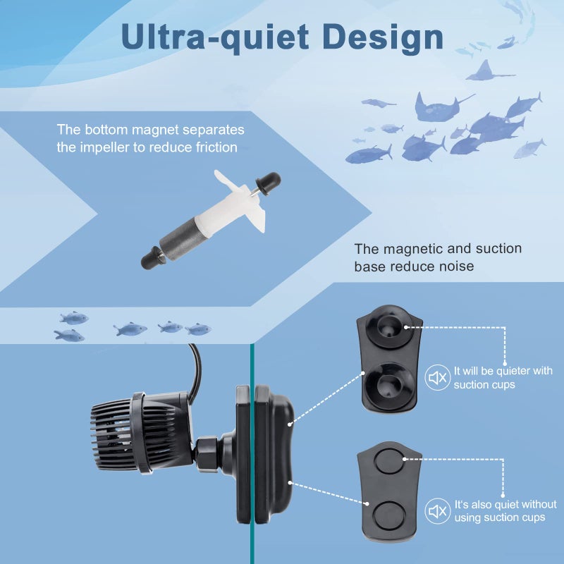 hygger 2100 GPH Aquarium Wave Maker Pump with Strong Magnetic Suction Base, Ultra-quiet 360 Degree Rotating Submersible Power Head, for 75-130 Gal Freshwater Saltwater Tank - Image 3