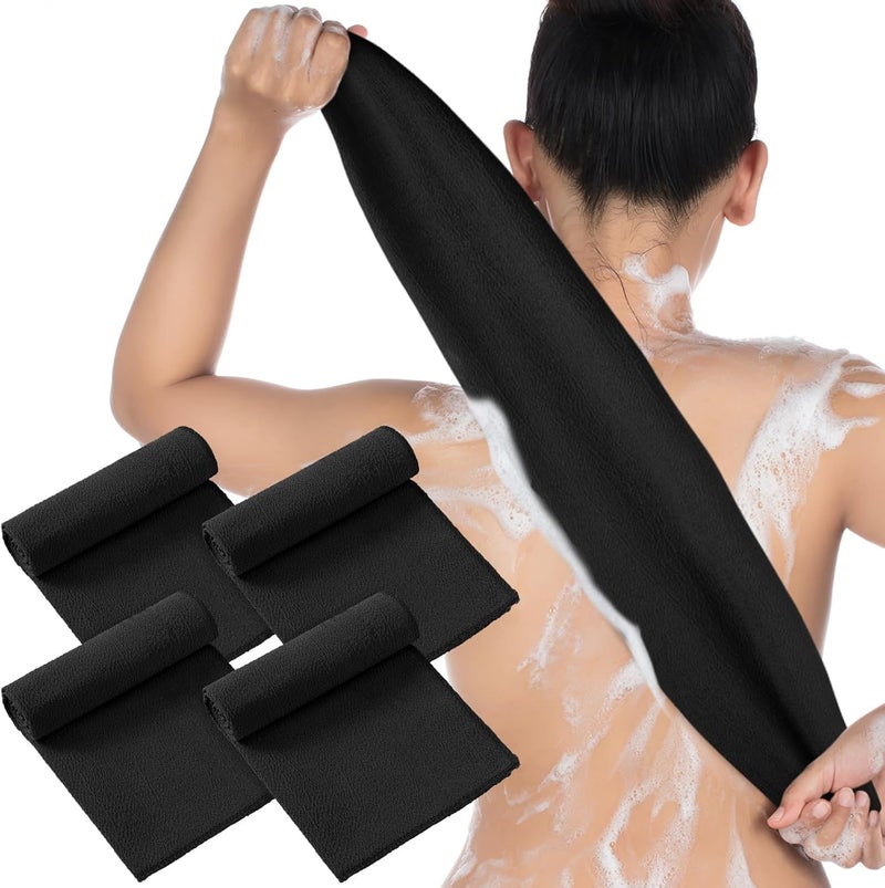 Tatuo 4 Pieces Korean Exfoliating Washcloth Body Back Scrubber Japanese Italy Exfoliating Cloth 35.5 Inch Long Bath Towel Washcloth Dead Skin Remover for Men Women(Black) - Image 2